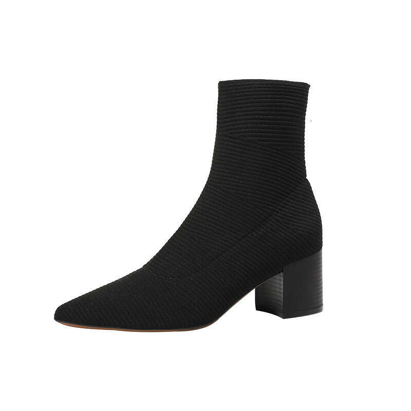 Pointed Toe Knitted Cotton Short for Women, Chunky Slim High Heel Women's Boots, Autumn Winter Boots