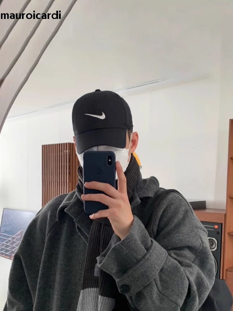 Mauroicardi Autumn Winter Long Warm Grey Black Slouchy Woolen Coat Men Single Breasted Loose Casual Wool Blends Overcoat 251020