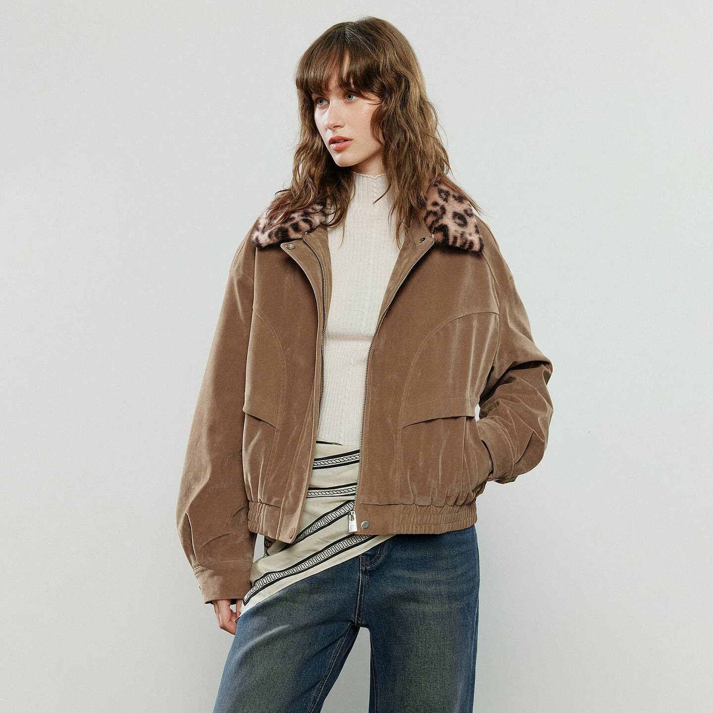 winter jacket women TOYOUTH Women Cotton Coats Winter New Warm Leopard Print Lapel Coffee Brown Flocked Jacket Outerwear