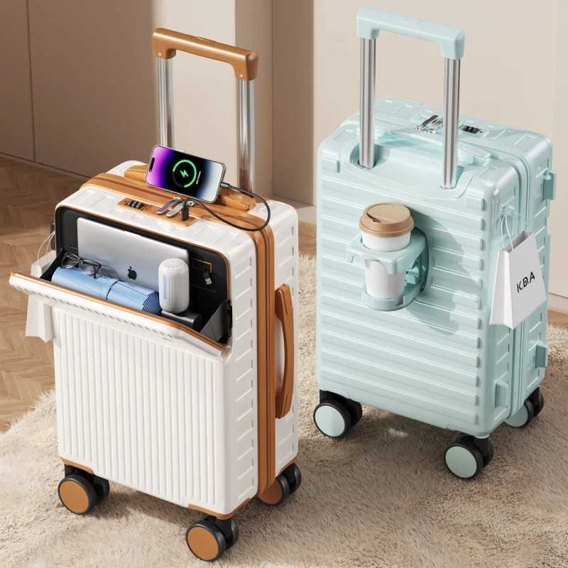2025 New FrontOpening Suitcase 20 inch Cabin Luggage 28 inch Large Capacity Suitcase Travel Luggage Cup Holder W251027
