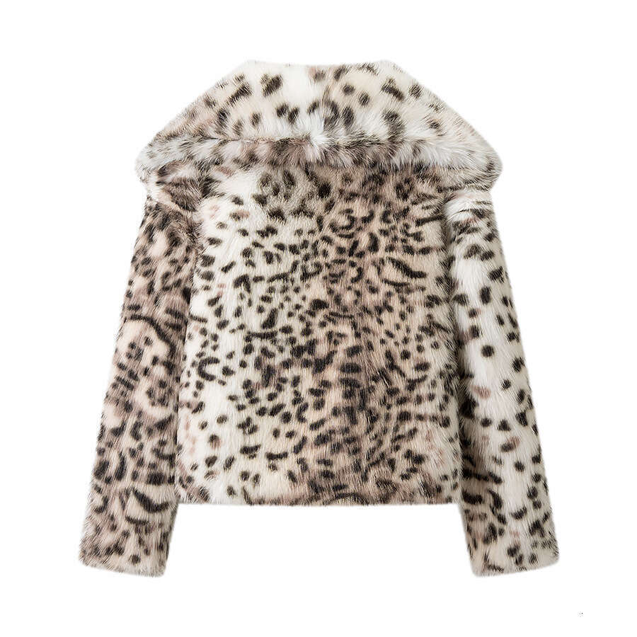 Leopard Print Faux Fur Jacket for Women Winter Thermal Outerwear Chic Long Sleeve Loose Warm Coat 2025 Lady Trendy Urban Outfit