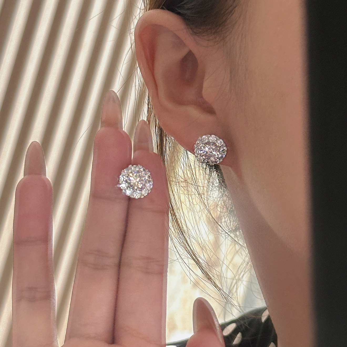 TaiYang New Princess Sphere Stud Earrings, Ultra Sparkling Zirconia Dome Studs in Gold Plated Copper for Women