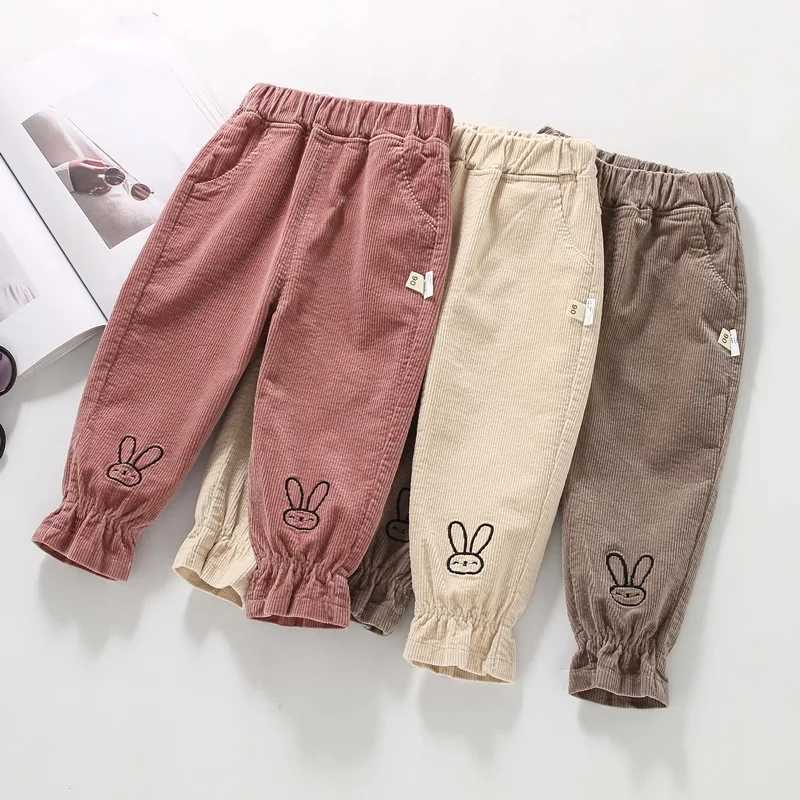 Baby Girls Autumn Pants Cartoon Rabbit Embroidery Toddler Girls Trousers Soft Elastic Waist Solid Color Kids Baby Girls PantsT251027