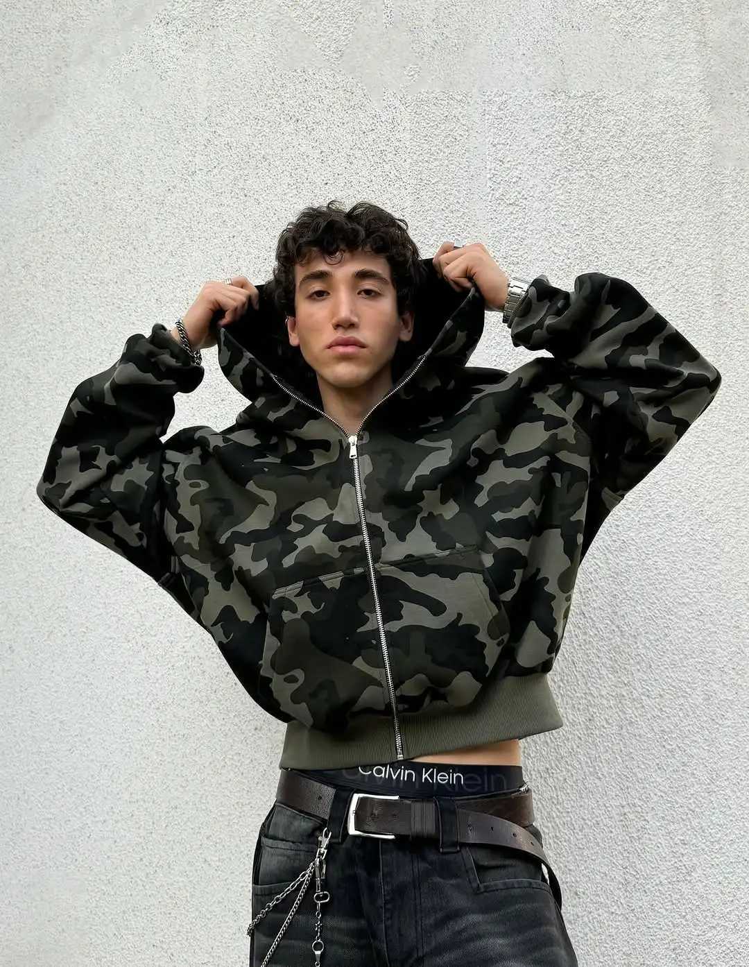 Harajuku Autumn Street Style Visual Camouflage Star Pattern Zipper Hoodie Trendy Rock Simple Sweatshirt Loose Y2K New Women Top W251027