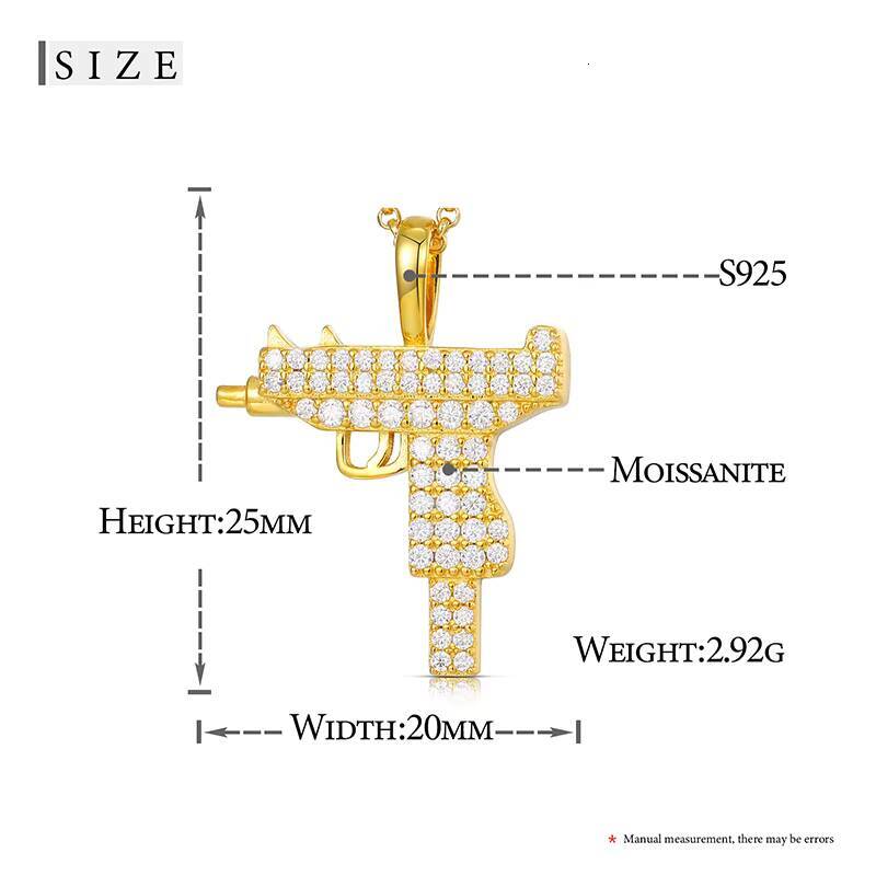 Real Solid 925 Silver Necklace Gun VVS Moissanite Diamond Charm Super Icy Pendant Moissanite Hip Hop Jewelry