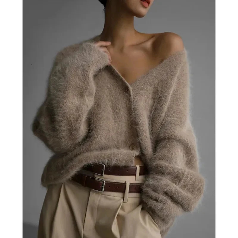 Spring Autumn Women Cardigan Sweater Jacket 2025 Mink Fur Versatile Female Sweater Vneck Loose Ladies Knitted Top 251027