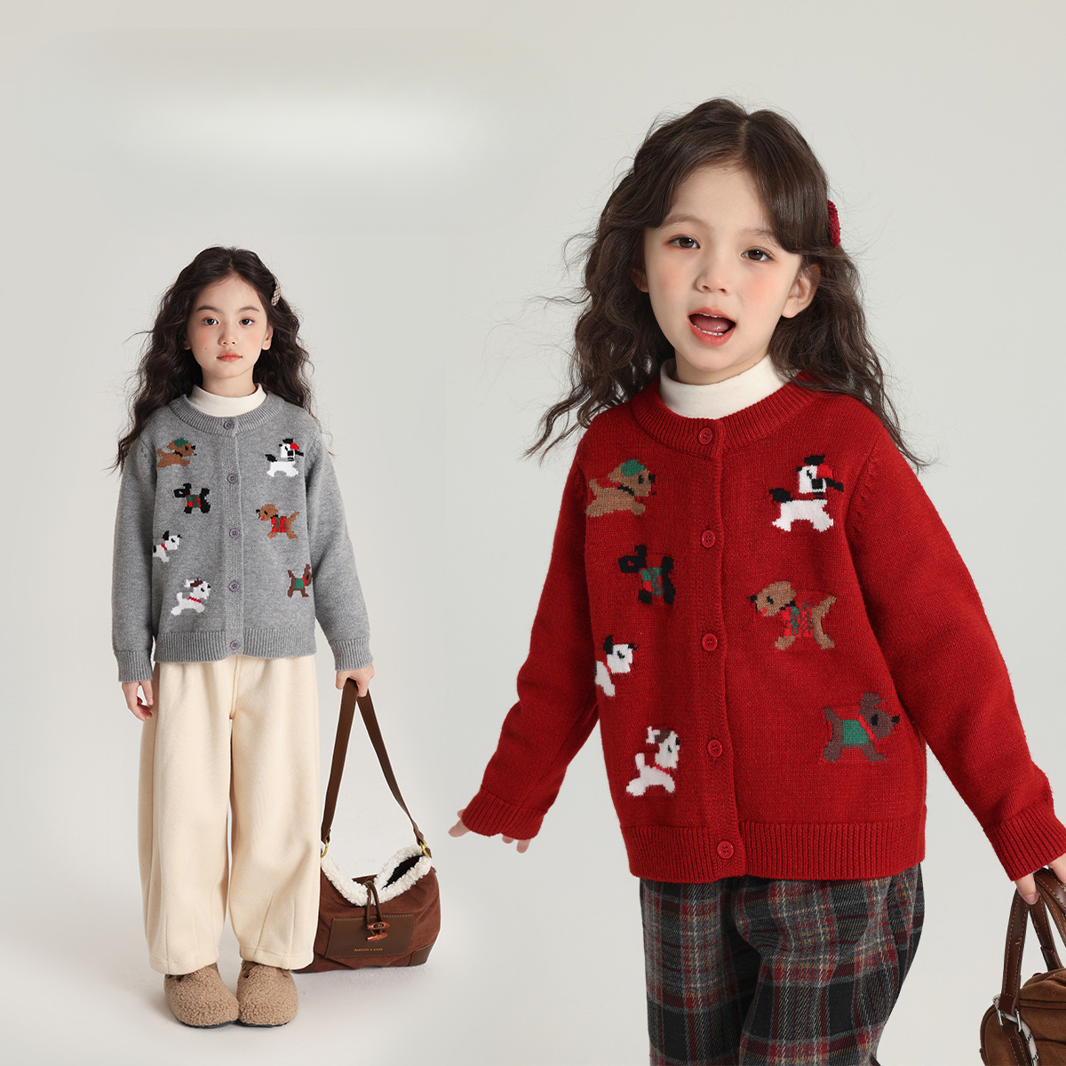 New hot selling children's clothing, animal jacquard knitted cardigan, autumn and winter girls' sweater, cute and fashionable top