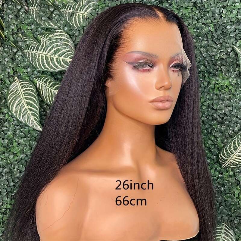 13X4 Lace Frontal Synthetic Wigs For Women Glueless, Preplucked, Bleach Knots, Long Yaki Kinky Straight Soft Hair | Black Color, Cosplay, Daily Party