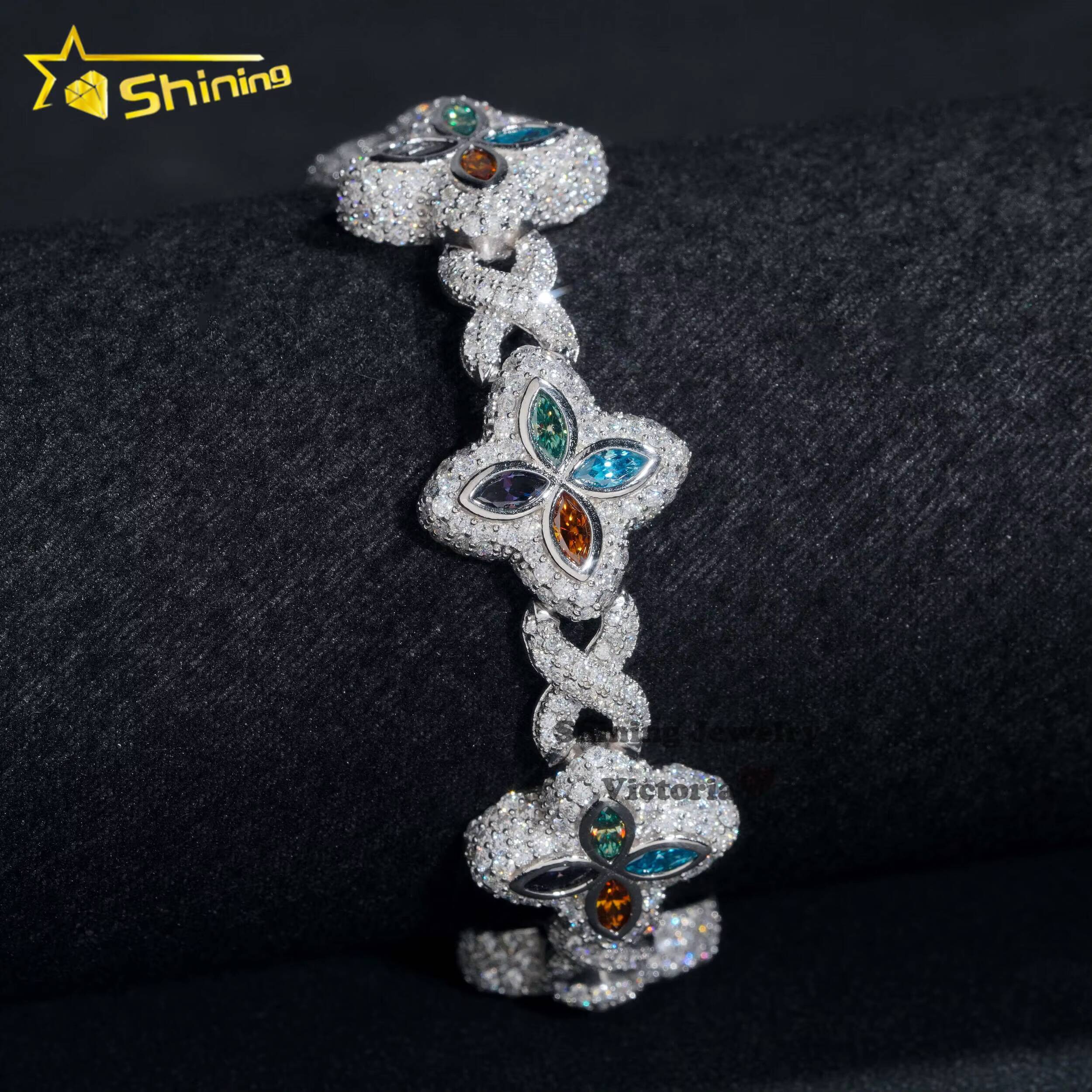 New Trendy Rapper Jewelry Hip Hop Bracelet 18K Gold Plated Moissanite Diamond 925 Silver Clover Infinity Men Cuban Link Bracelet