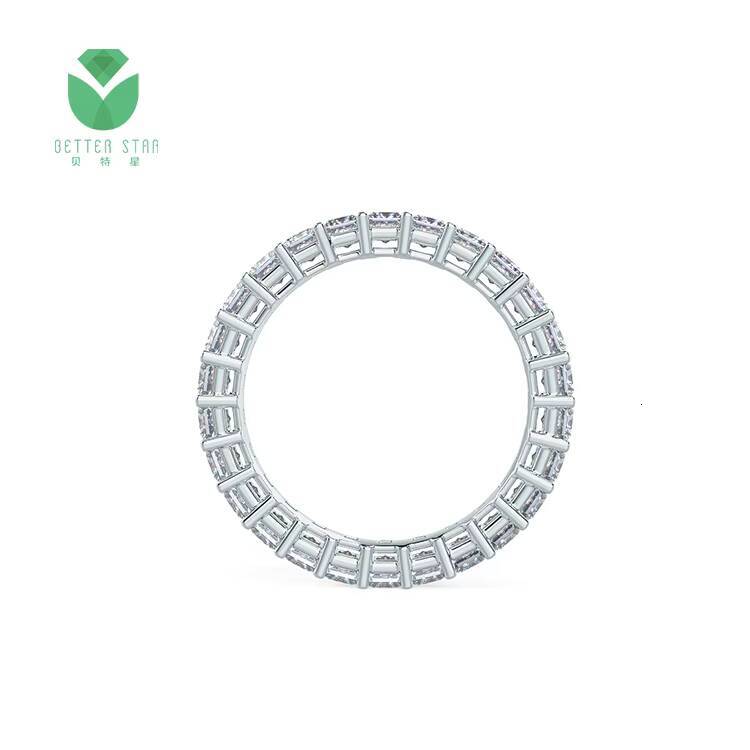 Custom White Gold Rose Yellow Pave Princess Shape Lab Diamond Eternity Ring HPHT Lab Created Full Diamond Rings Wedding Band