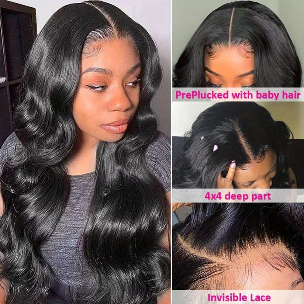 Body Wave Front Pre Plucked With Baby Glueless 4X4x1 Lace Closure Human Hair Wigs For Natural Color