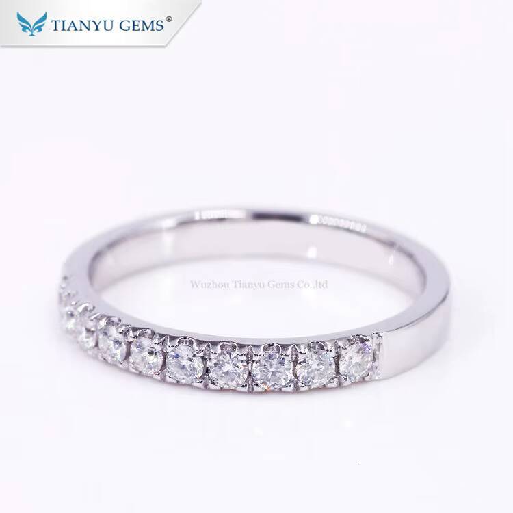 Tianyu Gems 18k White Gold Half Eternity Rings 2mm Round Cut Moissanite D Colorless Gemstone 14k Wedding Band Ring for Women