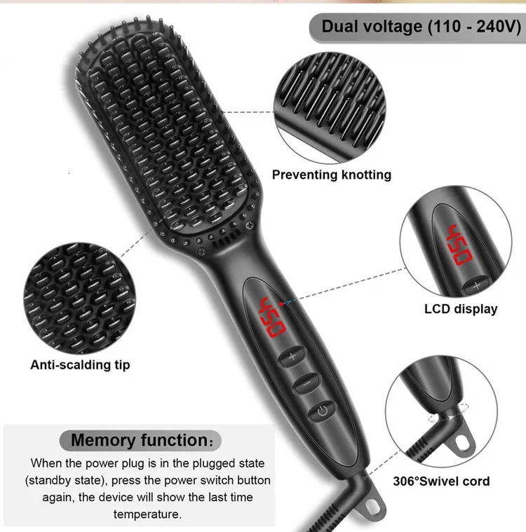 Electric Beard Comb Hair Straightener Brush Hair Brushes Straightener Hair Antiscalding Ceramic Beard Straightening Brush 251027