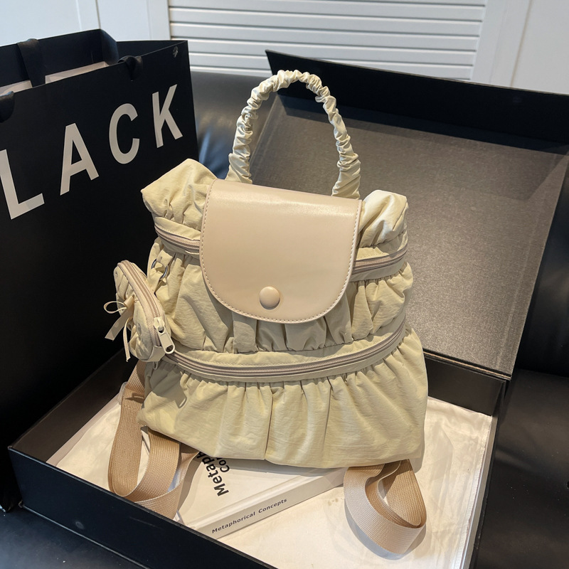 Free shipping designer bag College Style Backpack for Women New Trendy Fashion Pleated Nylon Casual Handbag