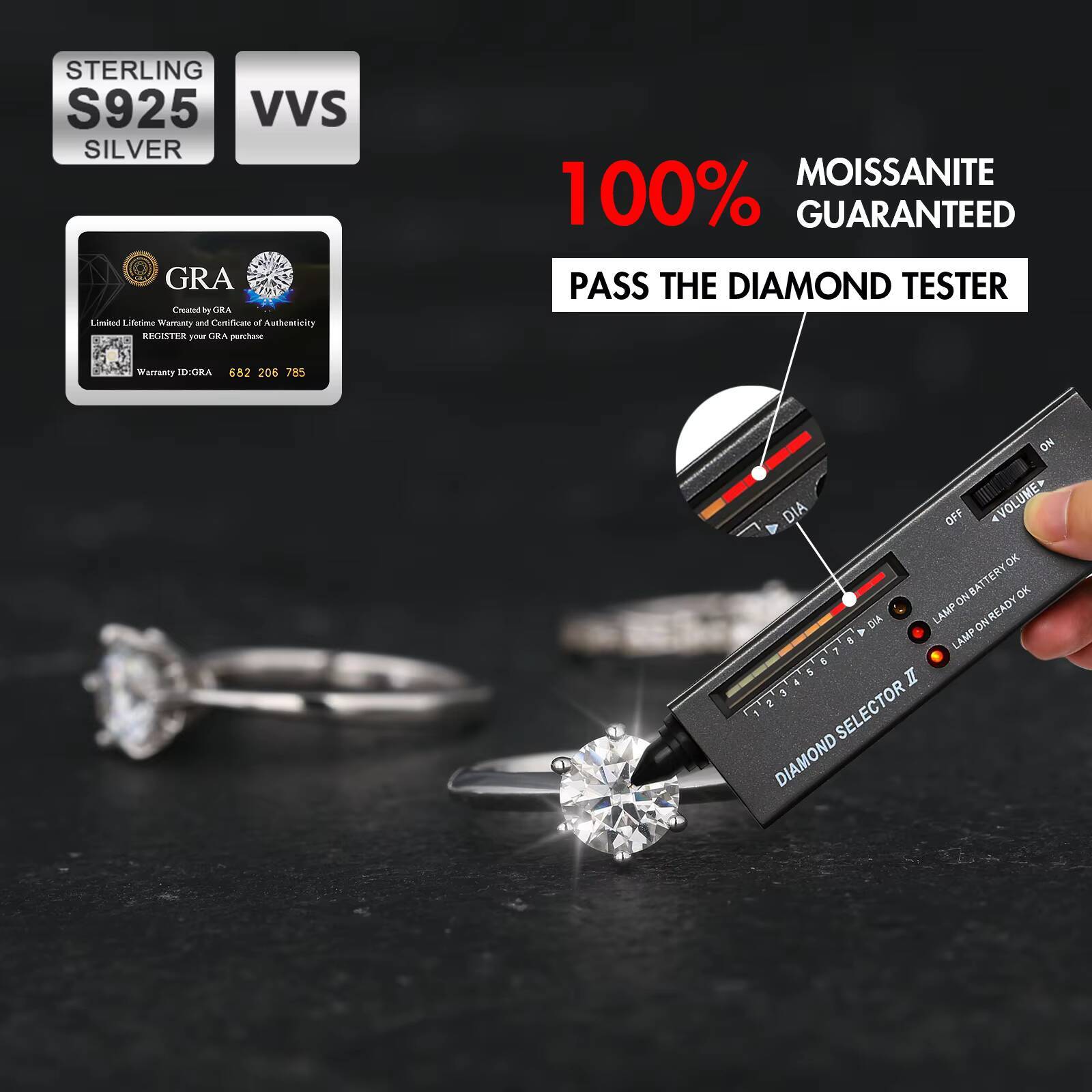 18K White Gold Plated 925 Sterling Silver Anniversary Wedding Promise Ring Round Cut VVS1 Moissanite 3 Stone Engagement Rings