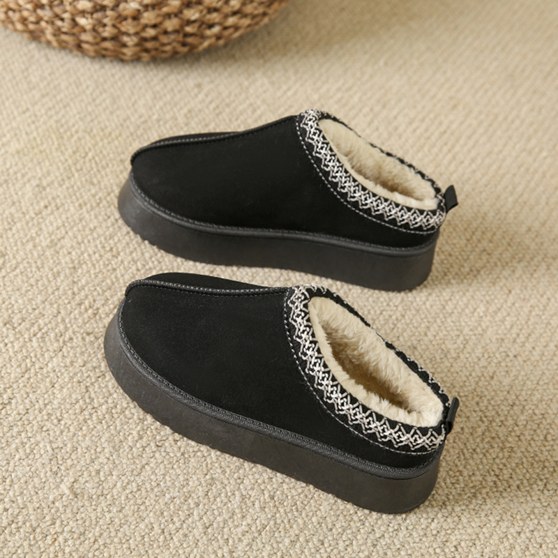 Free shipping export snow boots for women, autumn and winter style, fashionable and versatile, with fleece warmth, thick soles, no heels, half-slipper