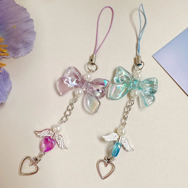 Y2K Bowknot Star Keychain for Phone Case Cute Kawaii Bow Love Pendant Chain Phone Charm Pink Star Heart Mobile Lanyard Girl 251021