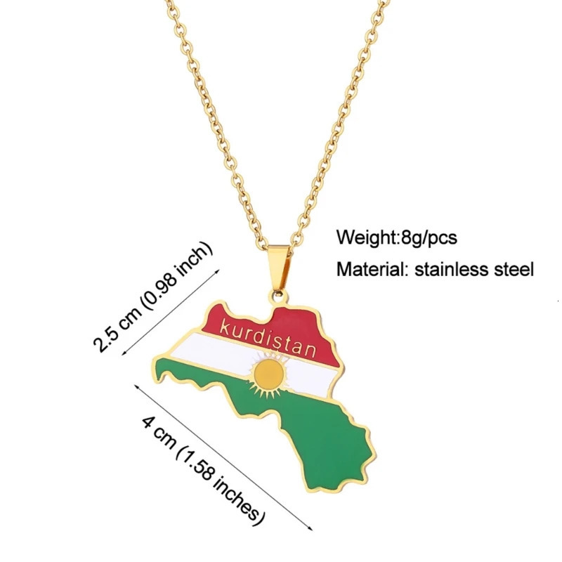 Kurdistan Map Pendant Necklace Dripping Oil Retro Stainless Steel Pendant for Men and Women Ethnic Clavicle Chain Gift 251020