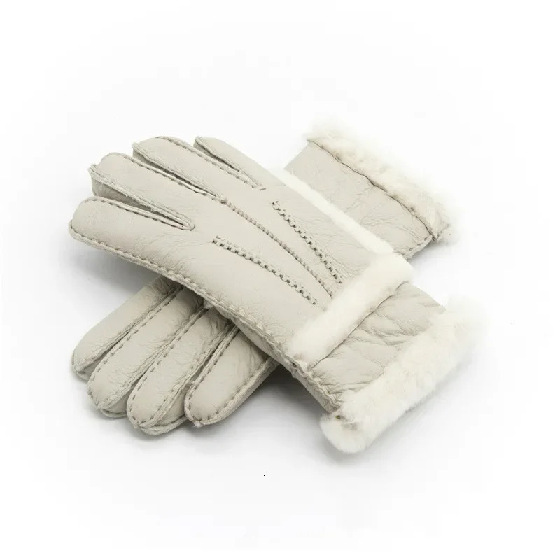 100 Genuine Sheepskin Leather Gloves Women Winter Autumn Fashion Warm Fleece Snow Mittens Men Outdoor Five Finger Wrist Gloves 251024