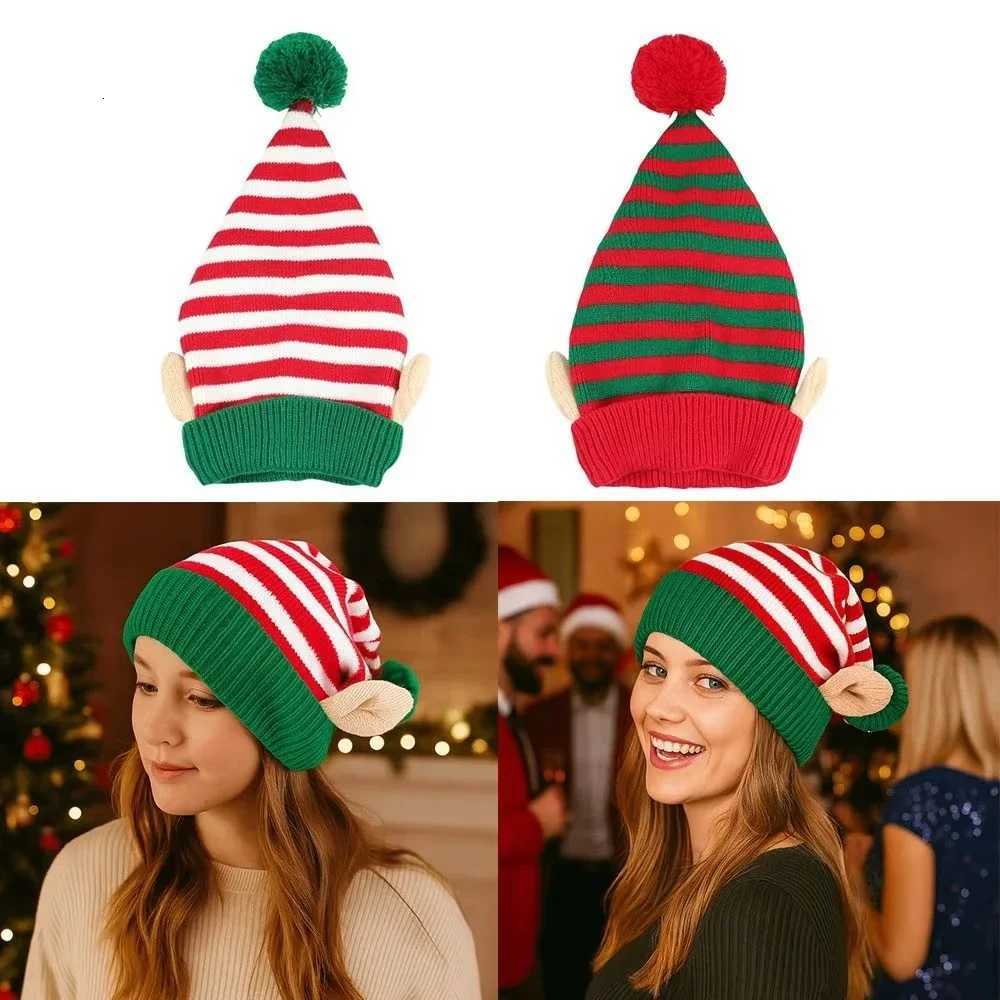 Christmas Holiday Gift Striped Cap Christmas Hat with Small Ears Xmas Cap Holiday Knitted Hat Winter Party AccessoriesW251027