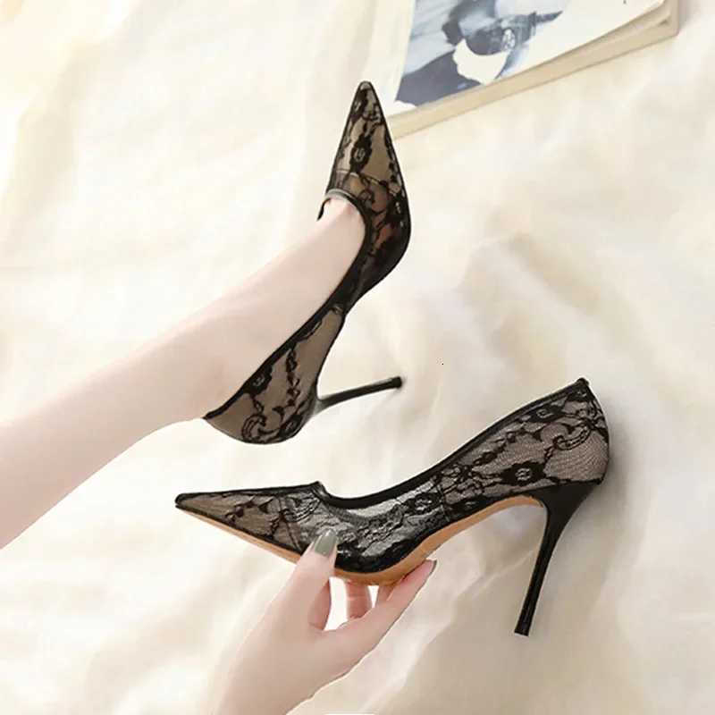 Womens High Heels Summer Design Sensual Bedding Pointed Toe Thin Heel Mesh Single Shoes Breathable Comfortable Mid Heel RubberXJ251027
