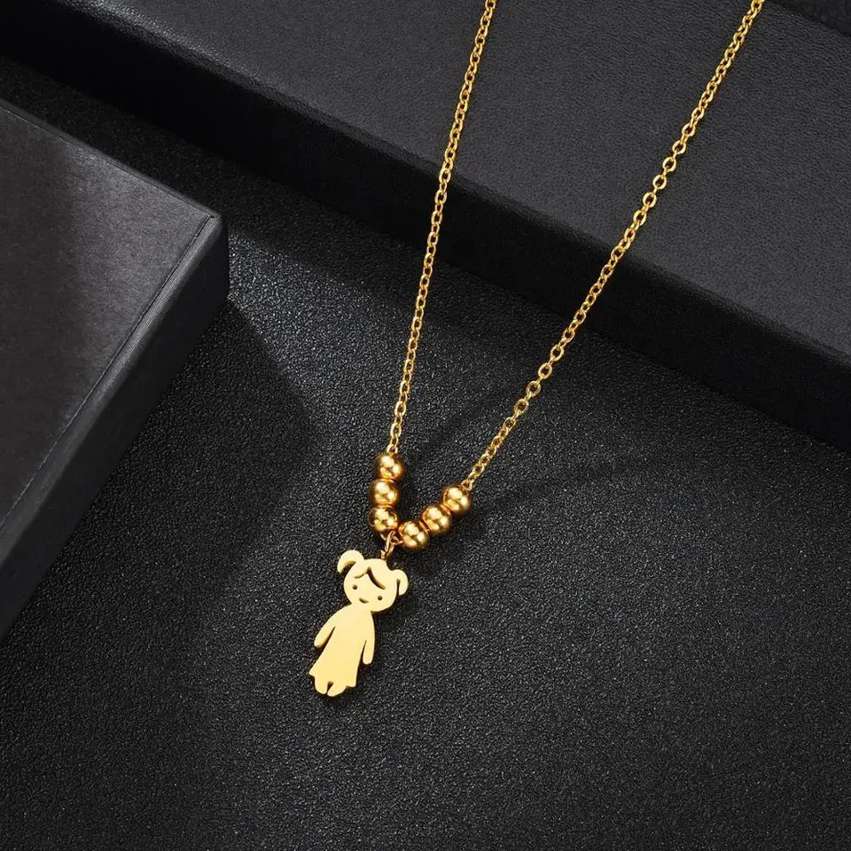 Stainless Steel Boy Girl Kids Baby Pendant Necklace for Women Children Beaded Chain Necklace DIY Family Birthday Jewelry Gifts 251020
