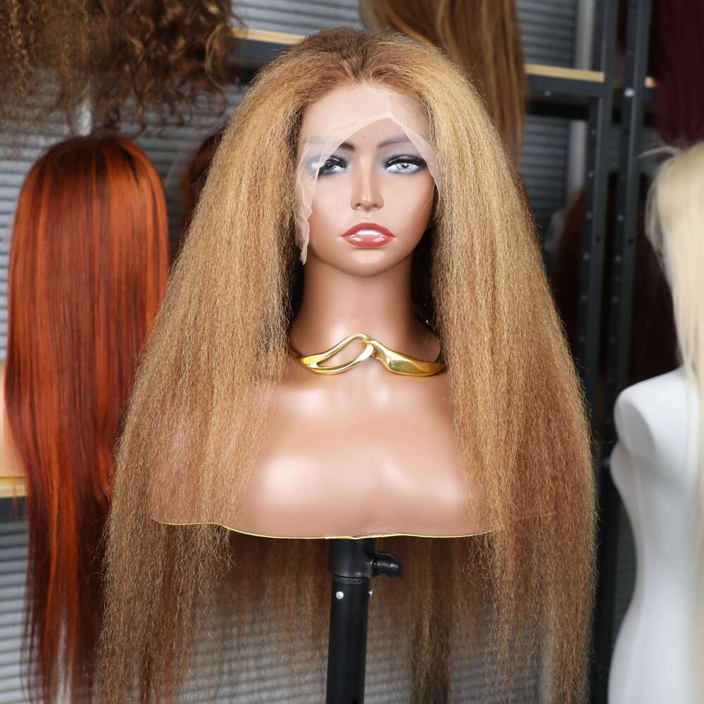 Highlight Brown Blonde Color Yaki Straight Wig 13X6 HD Transparent Lace Front Brazilian Pre Plucked Human Hair Wigs For Women