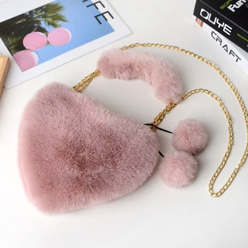 Autumn Winter Handheld Furry Fashion Chain Crossbody Plush Heart Bag Internet Celebrity Fur Trendy Style for Women