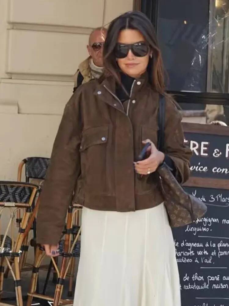 winter jacket women HH Women Vintage Solid Suede Coat Turtleneck Long Sleeve Zipper Bomber Jacket Outerwears Autumn Casual Female Streetwear