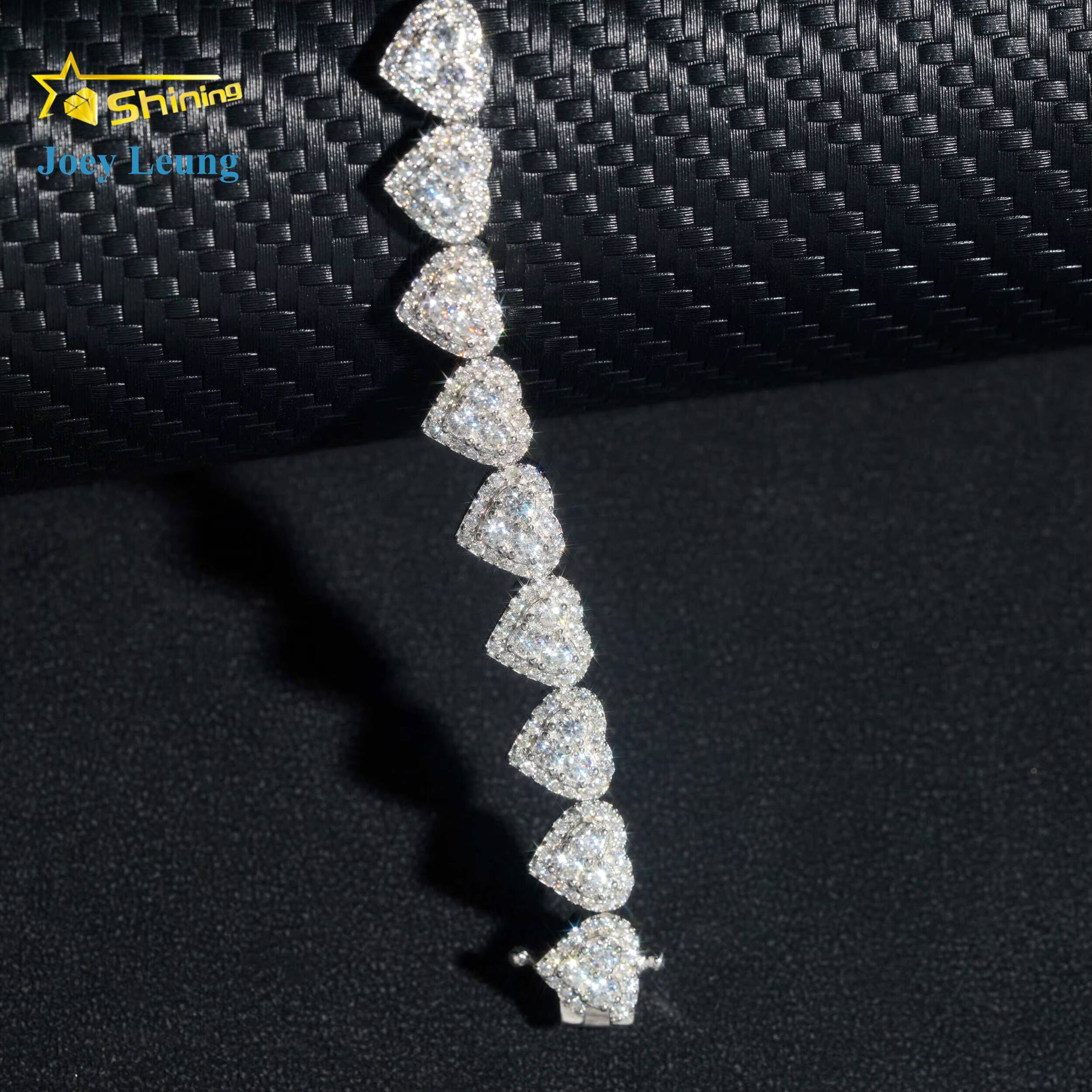 Custom Heart Design Solid Silver 925 Hip Hop Iced Cuban Link Bracelet 8mm VVS Moissanite Diamond Womens Fine Jewelry Necklace