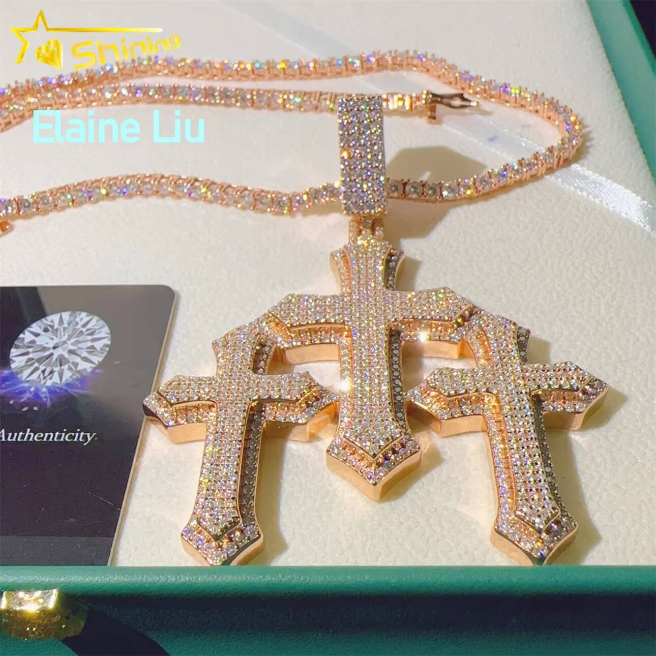 925 Sterling Silver Custom Cross Pendant D Color VVS Moissanite Iced Out Hip Hop Pendants Moissanite Hip Hop Jewelry