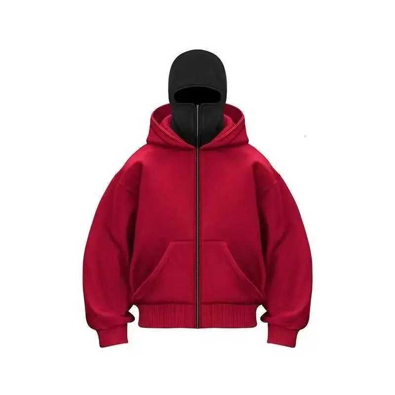Mens Winter Hoodie with Balaclava Face Mask Zipper Design Sports Jacket for Outdoor Activities Hiking Travel Running Sweatshirt W251027