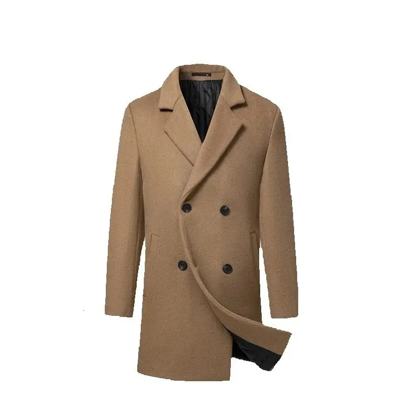 Highquality mens fashionable and stylish solidcolor casual autumn winter coat with wool cotton midlength 251016