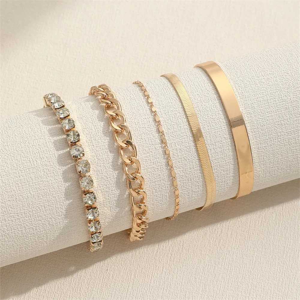 5pcsSet Vintage Gold Silver Color Simp Design Mtient Crystal Bracets Set for Wen Adjustab Bang Jewelry GIftW251027