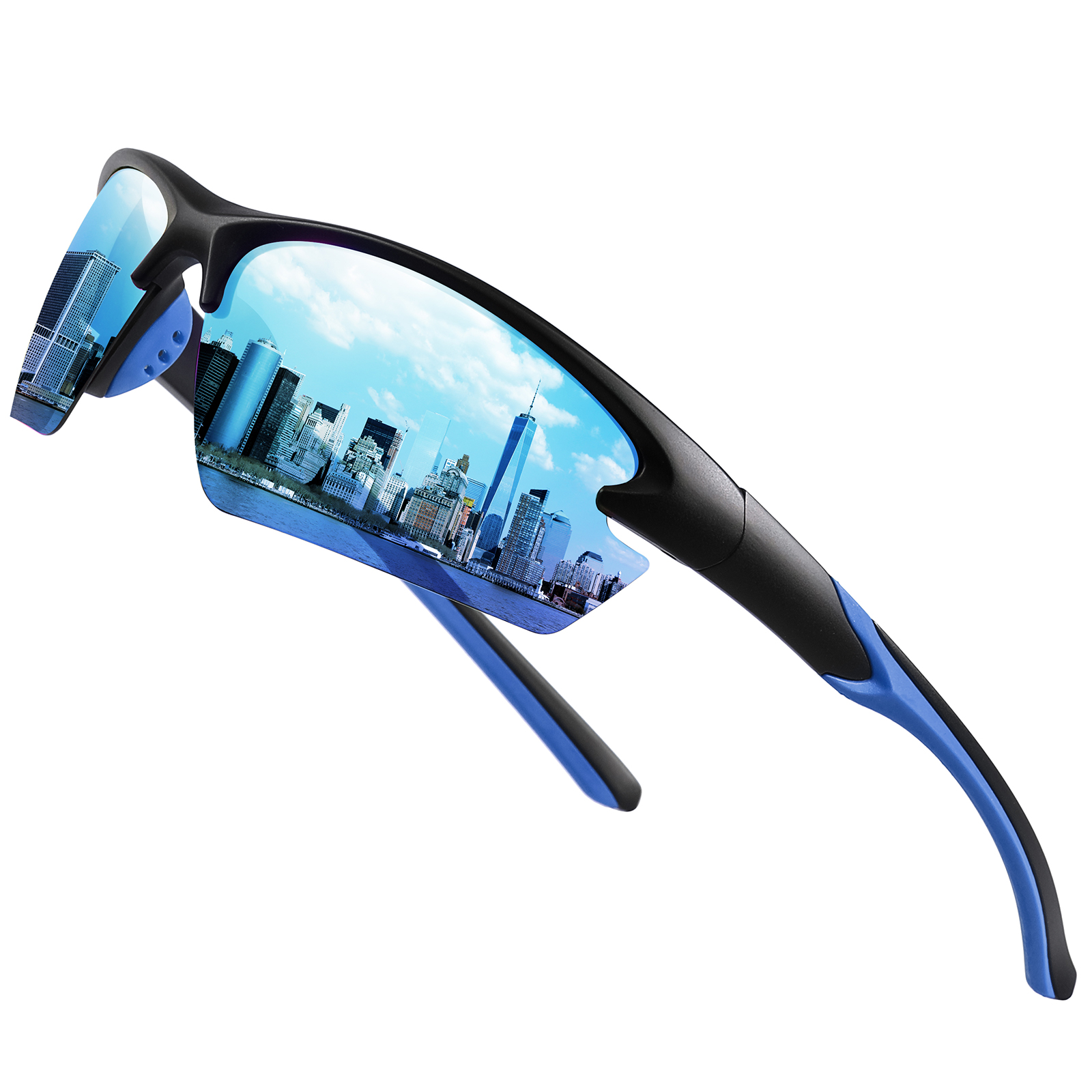 1pc Polarized Semi-Rimless Full-Coverage Cycling Fishing Sunglasses 3D Dual-Color Silicone Anti-Slip Y-Shaped Lightning-Style Temple Design Breathable