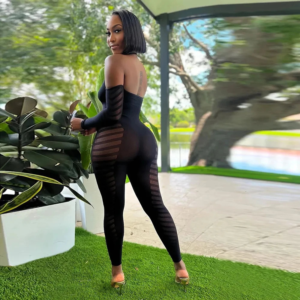 Mesh Jumpsuit For Women Sexy ClubRhinestone Deep V One Piece Birthday JumpsuitsPoster Bottle Large Outfit Going Out Plus Size 251027