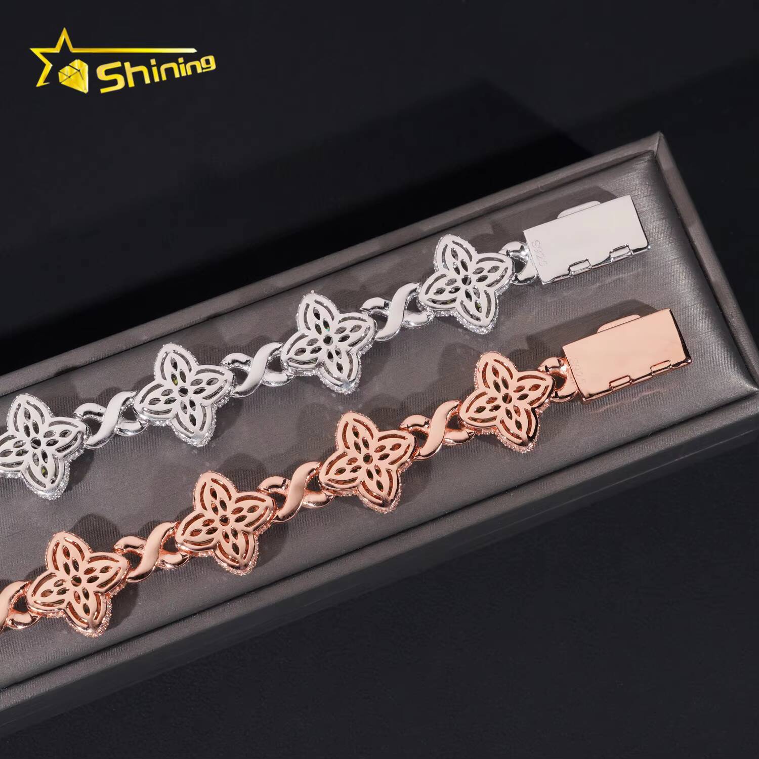 New Design Hot Sale Hip Hop Blue Green Colored Marquise 925 Sterling Silver VVS Moissanite Iced Out Bracelet Men