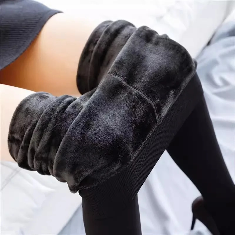 Women Winter Leggings Warm Pantyhose High Waist Solid Color Velvet Thermal Thickened Velvet Leggings Stretchy Black Skin Legging 251027