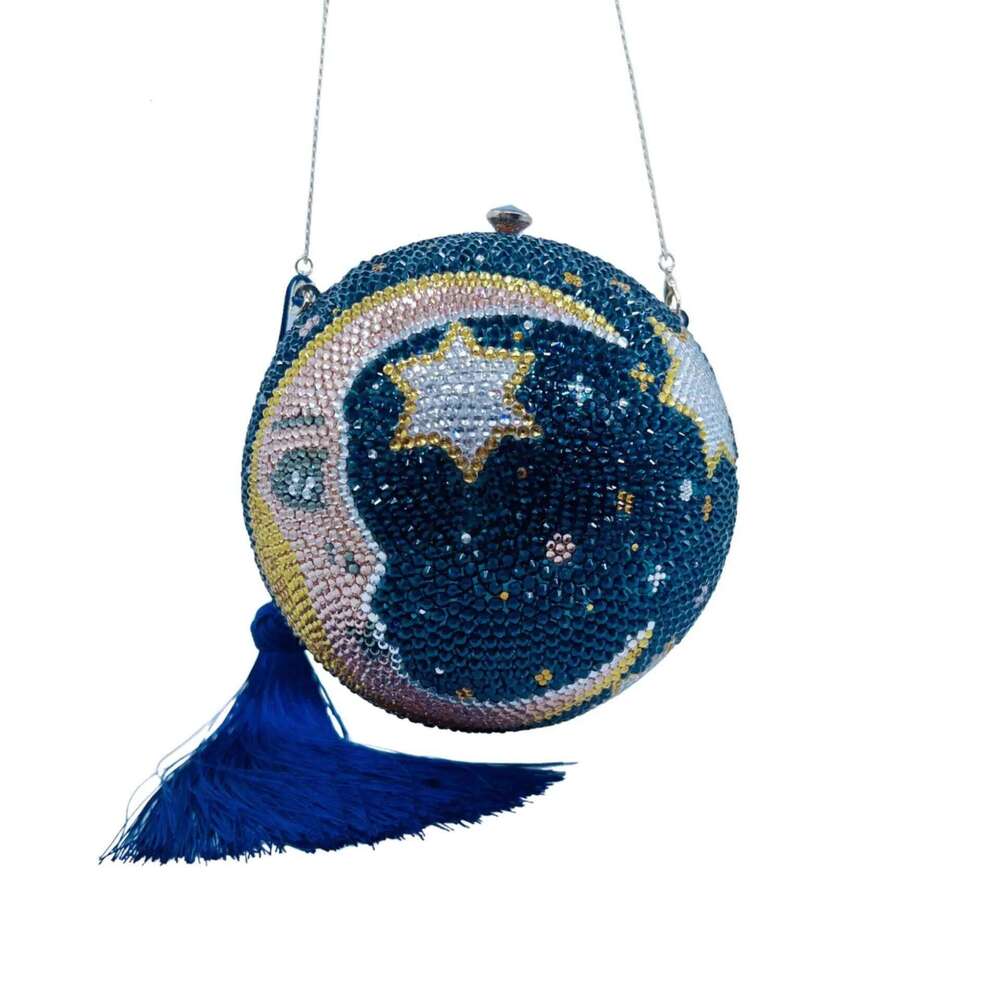 2025 New Moon Rhinestones Clutch Female Blue Gems Clutches Bags Stones Handbags Wedding Party Crystal Evening Purse