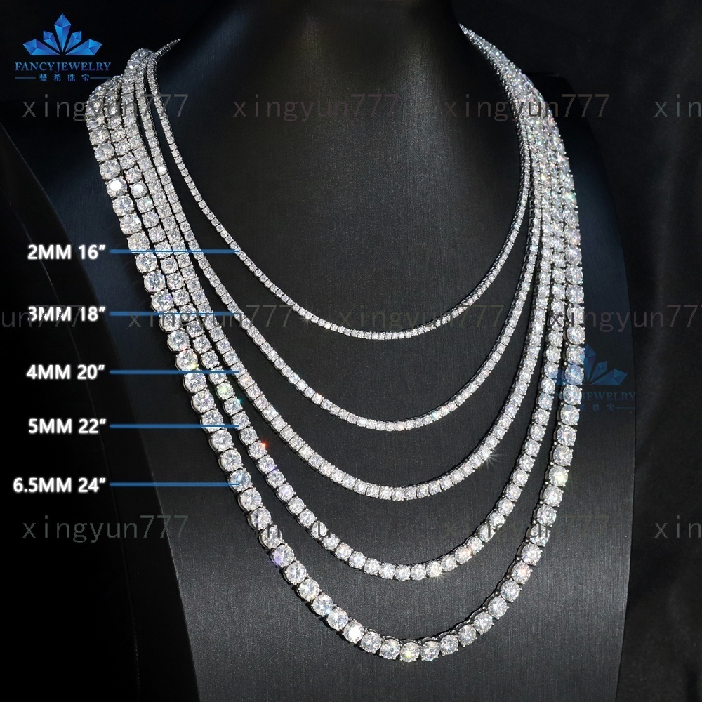 FANCY Affordable Hip Hop Jewelry 2mm 3mm 4mm 5mm 65mm VVS D Moissanite Tennis Chain Necklace 925 Sterling Silver