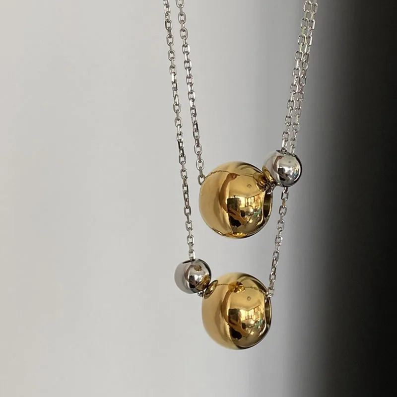 Two ball sphere pendant long necklaces stainless steel sweater necklaces for women minimalist simple winter jewelry non tarnish 251023