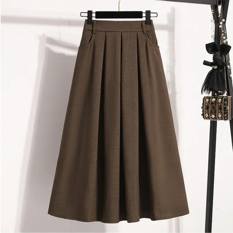 Solid Color Versatile Medium Length Skirt Pleated Plus Size ALine Maxi Gown Cover Hip Spring Summer Halflength 251027