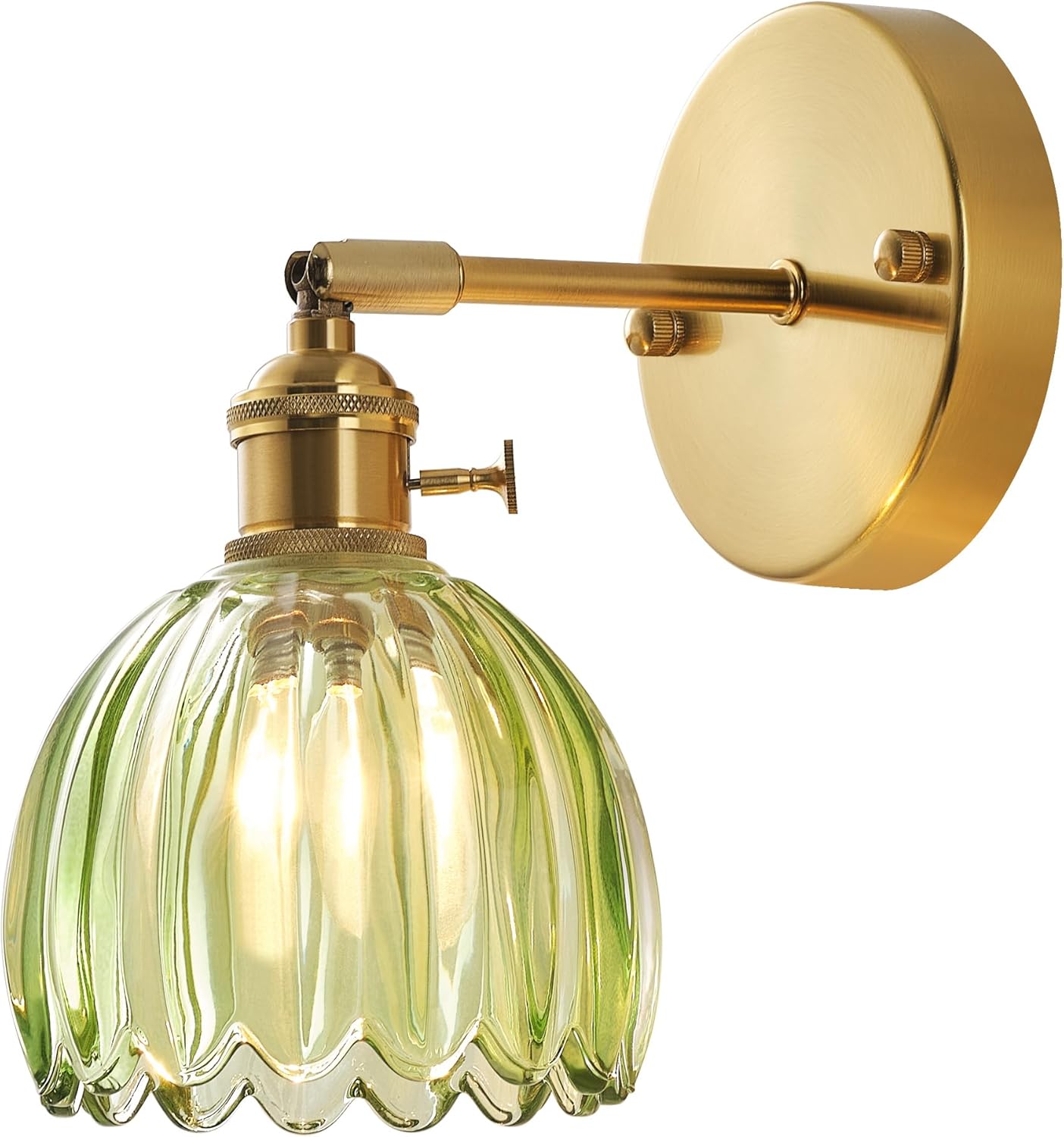 Plug in and Hardwired Wall Sconces, Luxury Vintage Tulip Crystal Glass Shade Wall Light with Switch for Bedside Bedroom Living Room