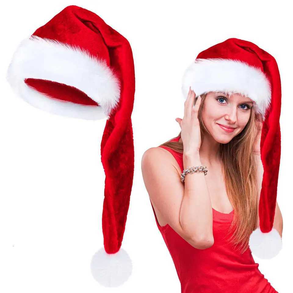 Long Plush Christmas Hat Red Thickened Velvet Santa Hats Adult Children New YearS Party Decorative Home Holiday SuppliesW251027