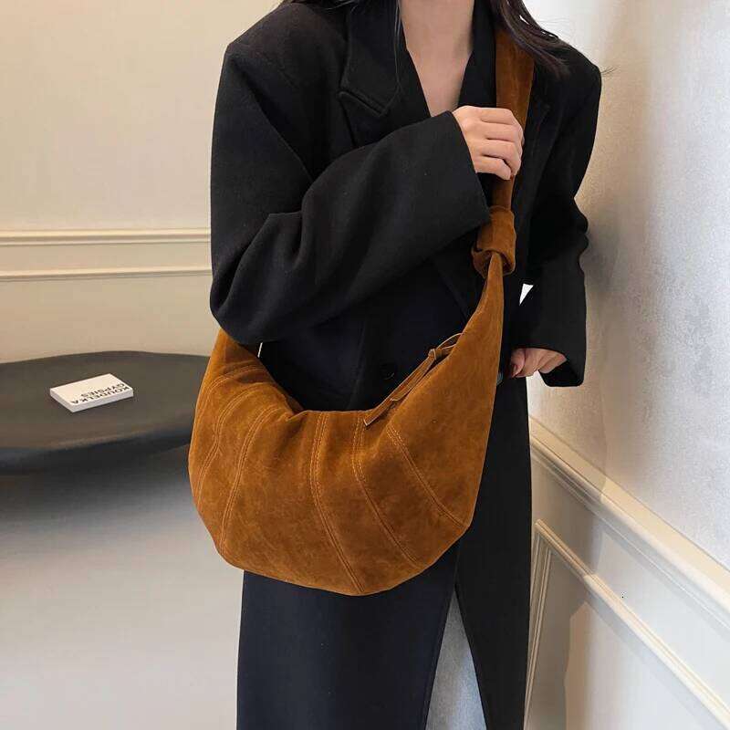 Designer Luxury MOODS Croissant Shoulder Bags For Women Faux Suede Two Size Soft Crossbody Bag Winter Latest Trend Designer Handbags