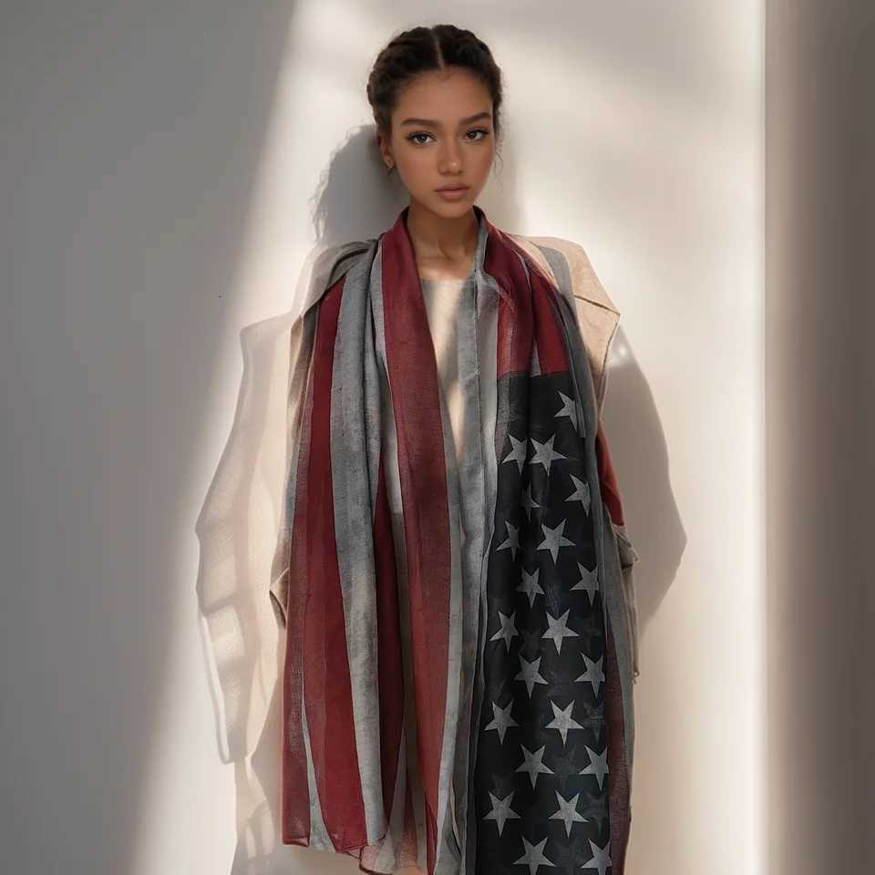 Popar Shawl Flag Oblong Scarfs Patriotic Stars Pattern scarf Muffr Voi Soft Wrap Geetric Stripes ScarfW251027