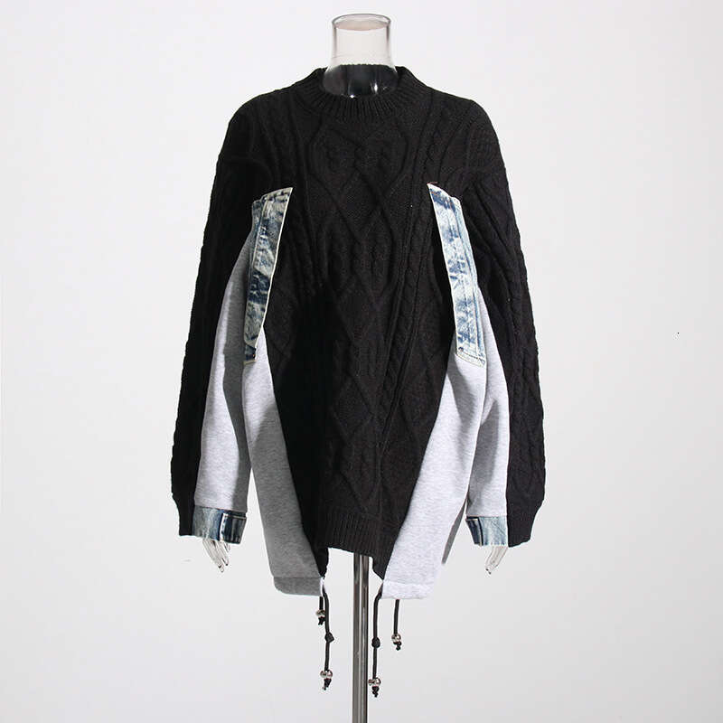 Korean Style Thickened Knitted Sweater with Drawstring Color Block Collar Neck Pullover Fashionable Autumn Winter Sweater