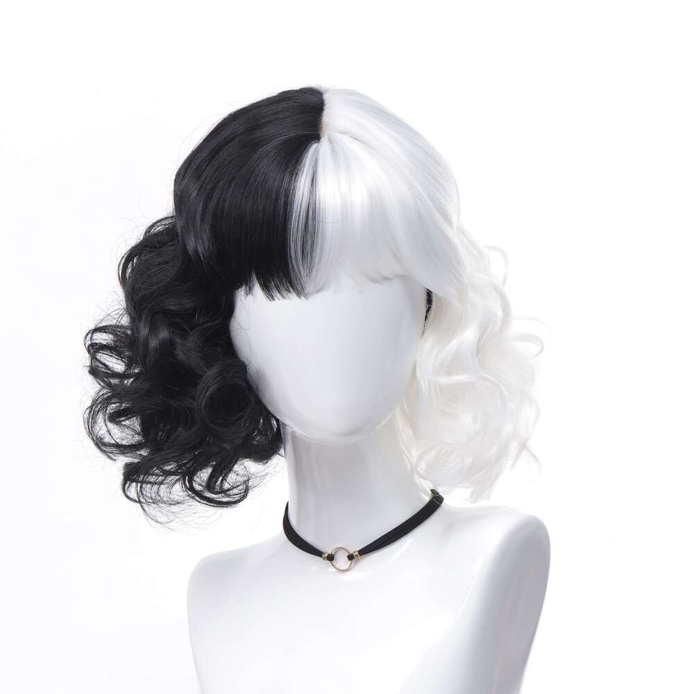 Women's 50S Rockabilly Vintage Wig, Wavy Black With Bangs, Bettie Page Inspired, High Temperature Fiber, Rose Net Cap, 180% Density, Loose Wave C