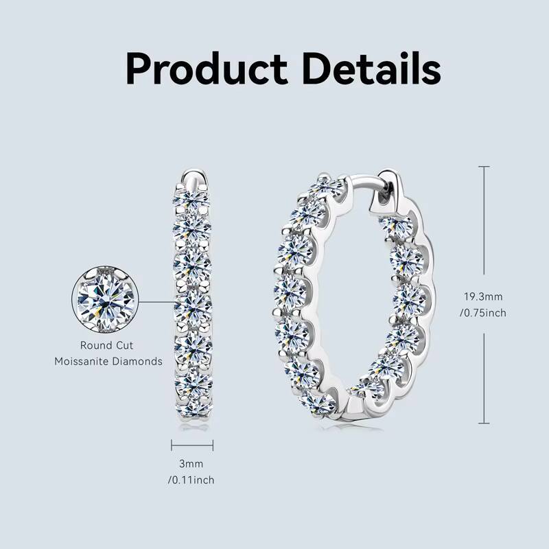 Best Selling Single Row Sterling Silver 925 3mm 01CT Moissanite Drop Inlaid Hoop Earrings for Women
