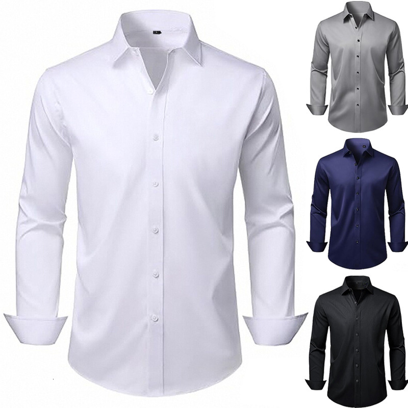 Business Commuting Gentleman Cardigan Long Sleeve Shirt Men Black Shirt Slim Fit Business Formal Solid Color Shirt